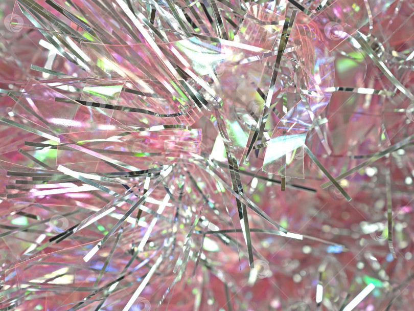 Скачать Блестящая розовая и серебряная мишура на розовом фоне. Причудливый рождественский фон из яркой фольги. Украшение в канун Нового года. фотосток Ozero