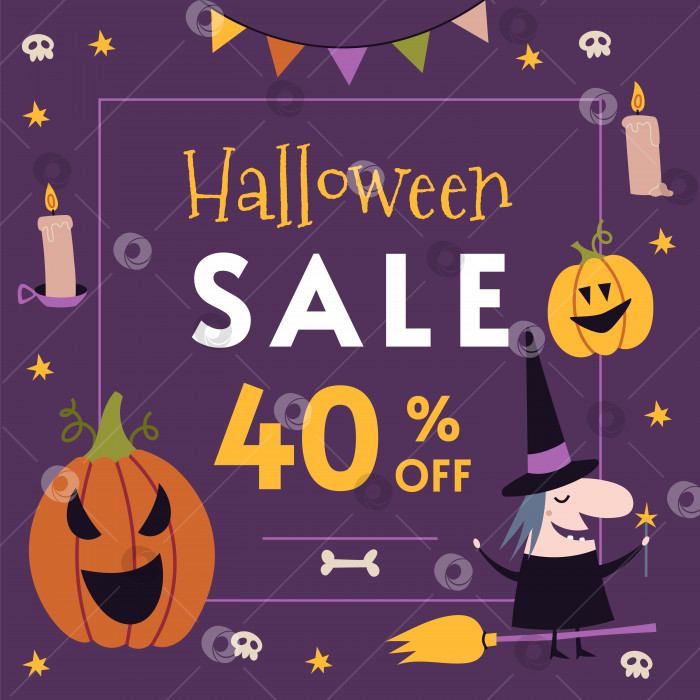 Скачать Happy Halloween sale милый дизайн шаблона баннера в мультяшном стиле. Макет рекламного плаката со скидкой для веб-сайтов или социальных сетей, рекламы и листовок. Модная векторная иллюстрация, нарисованная от руки. фотосток Ozero