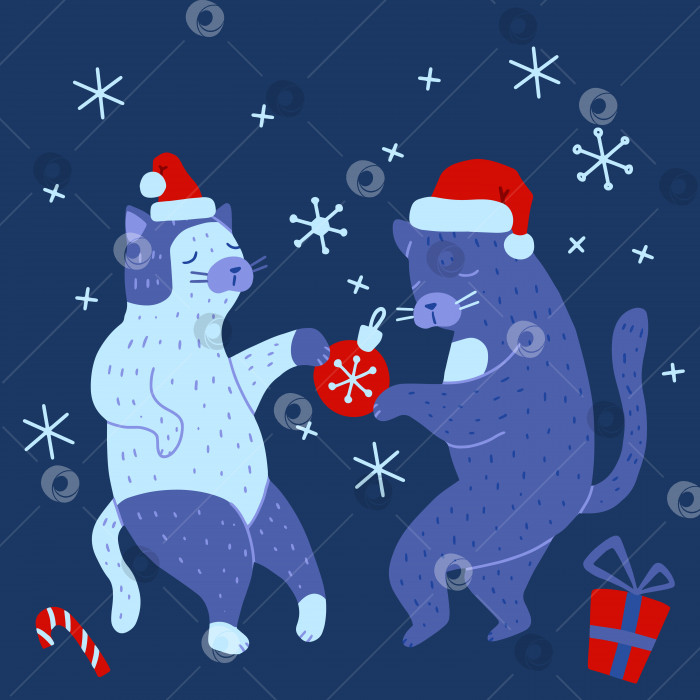 Скачать Танцующие кошки, изолированные на заднем плане. Рождественские и новогодние каникулы. фотосток Ozero
