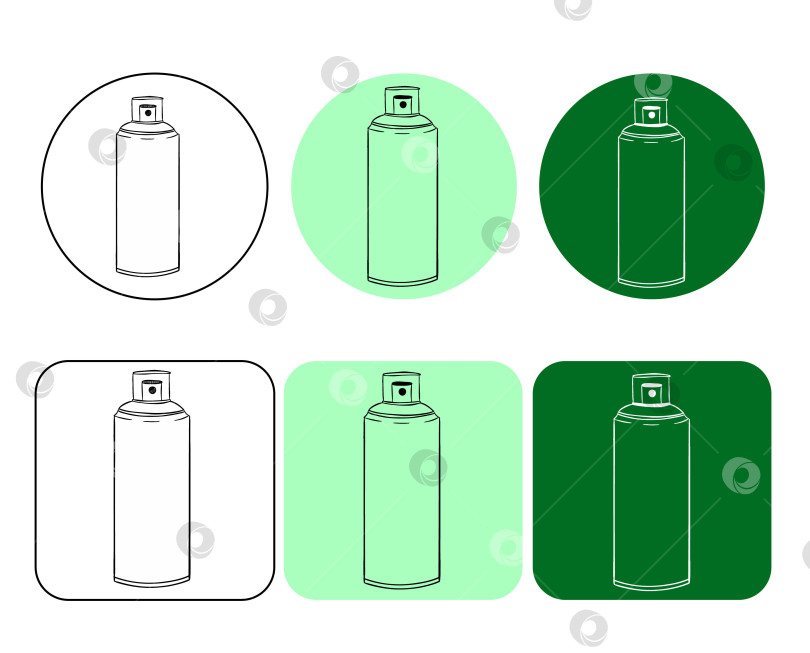 Скачать Аэрозольный баллончик с графическим логотипом. Векторный линейный значок дезодоранта, краски, освежителя воздуха, моющего средства, полироли для мебели, репеллента. Выделенный контуром векторный знак фотосток Ozero