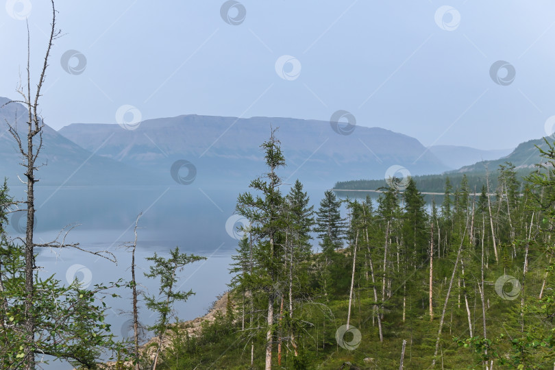 Скачать Плато Путорана, туманная дымка над озером. фотосток Ozero