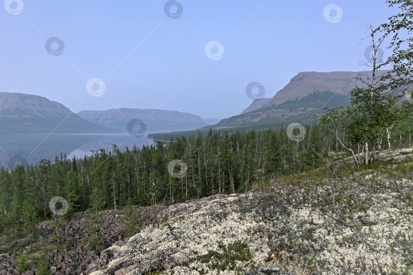 Скачать Плато Путорана, туманная дымка над озером. фотосток Ozero