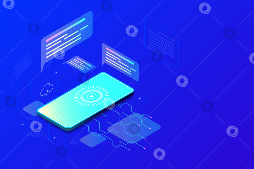 Скачать Изометрический смартфон на синем фоне фотосток Ozero
