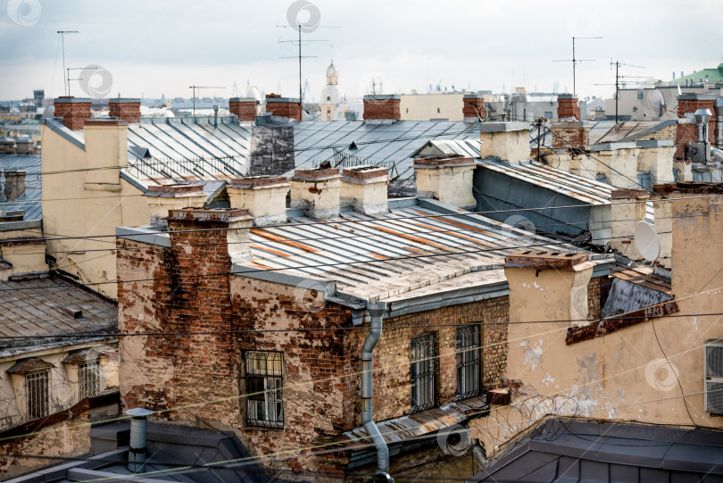 Скачать Санкт-Петербург, Россия, июль 2019 года, Крыши старых зданий в центре города фотосток Ozero