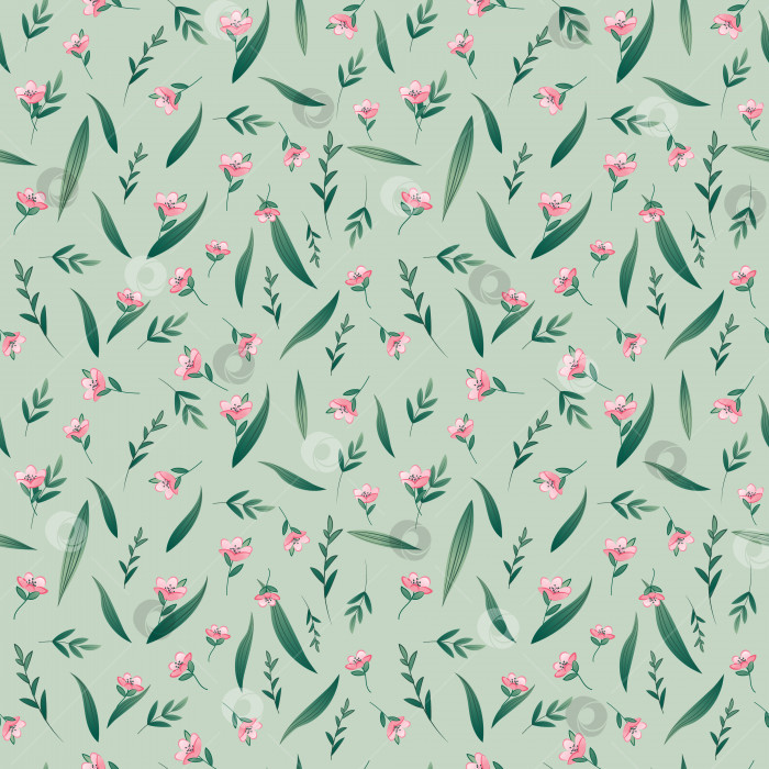 Скачать Бесшовный узор из полевых цветов на зеленом фоне. Текстура для бумаги, текстиля, обоев и т.д. фотосток Ozero