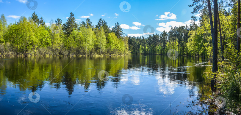 Скачать Весенний панорамный водный пейзаж Центральной России. фотосток Ozero