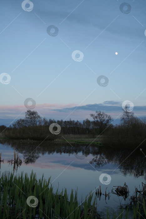 Скачать Лунные блики на спокойном озере в сумерках фотосток Ozero