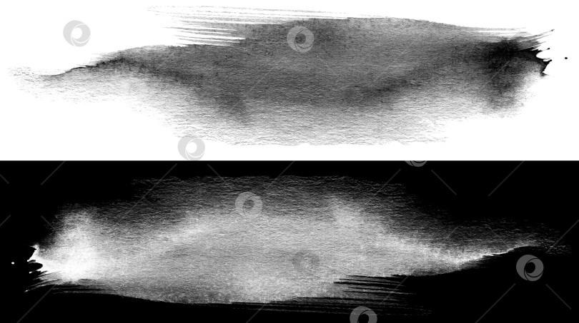 Скачать Набор длинных монохромных акварельных мазков кистью на белом и черном фоне.  Абстрактные акварельные текстуры. Иллюстрация. фотосток Ozero