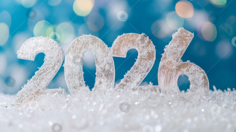 Скачать Новогодние номера 2026 года в снегу с подсветкой боке, праздничная и зимняя тематика фотосток Ozero