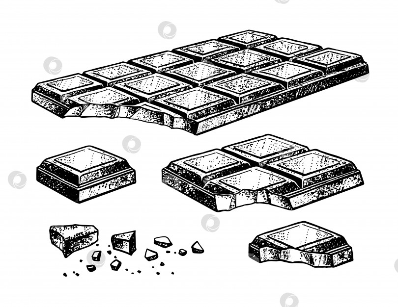 Скачать Векторный эскиз, иллюстрирующий набор раскрошенного шоколада фотосток Ozero