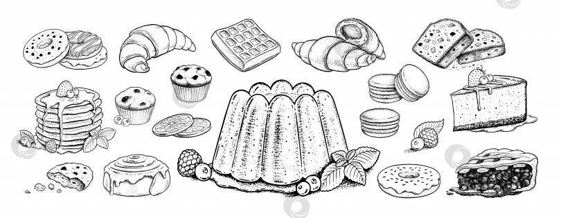 Скачать Эскизные иллюстрации к набору десертов и сладких блюд фотосток Ozero