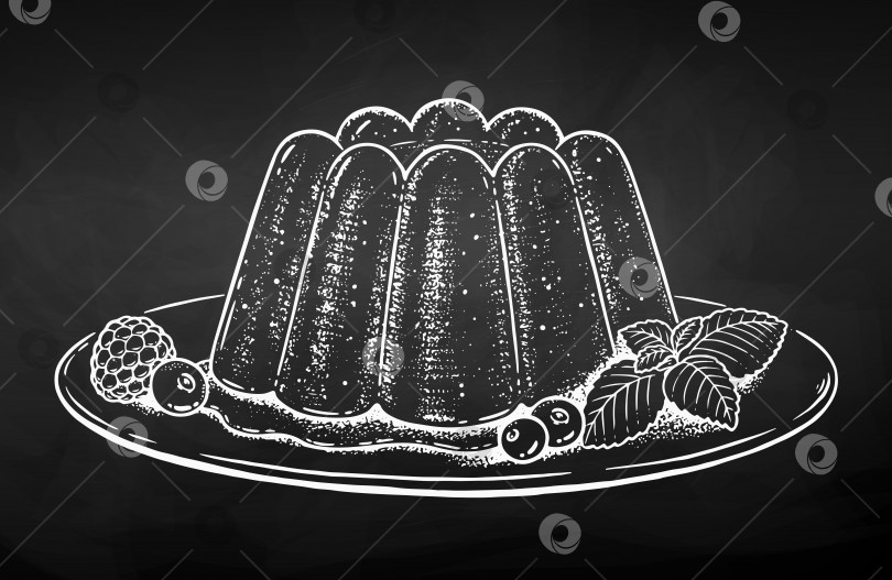 Скачать Векторный нарисованный мелом эскиз иллюстрации желейного десерта на тарелке фотосток Ozero