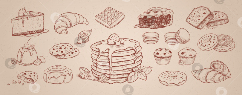 Скачать Векторные эскизные иллюстрации набора десертов и сладких блюд фотосток Ozero