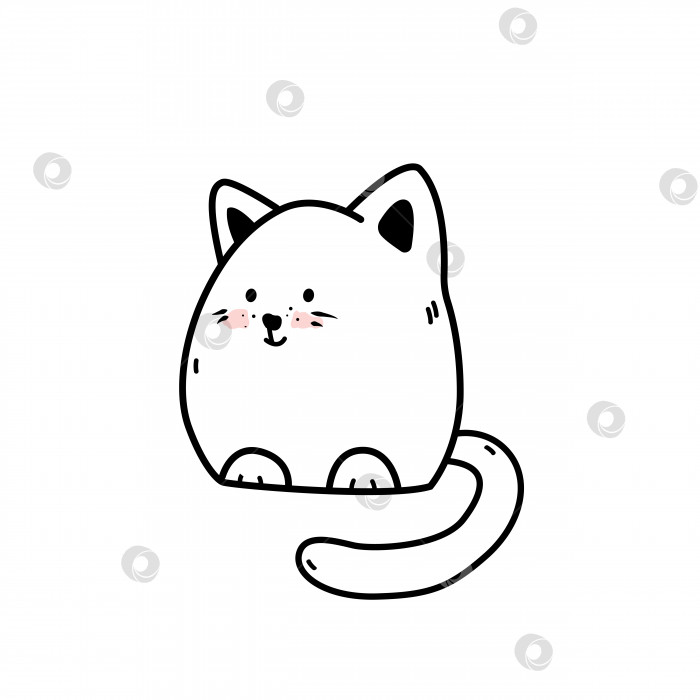 Скачать Милый улыбающийся сидящий кот в стиле каракулей, векторная иллюстрация фотосток Ozero