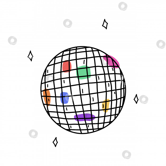 Скачать Рисованный диско-шар в стиле каракулей, векторная иллюстрация фотосток Ozero