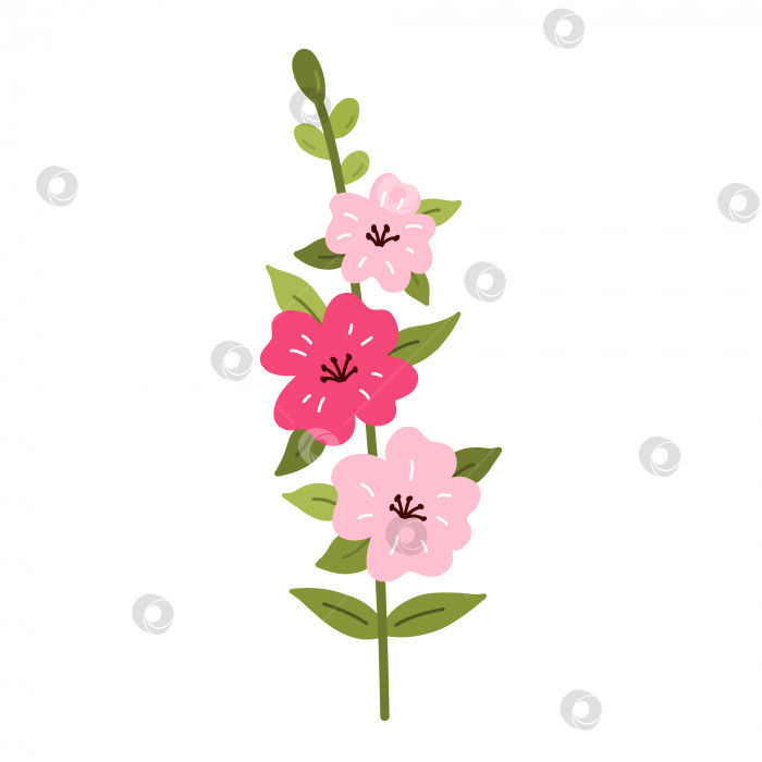 Скачать Милый розовый цветок львиного зева с листьями, выделенными на белом фоне. Векторная иллюстрация в плоском стиле, нарисованном от руки. Идеально подходит для открыток, логотипов, украшений, весенних и летних дизайнов. Ботанический клипарт. фотосток Ozero