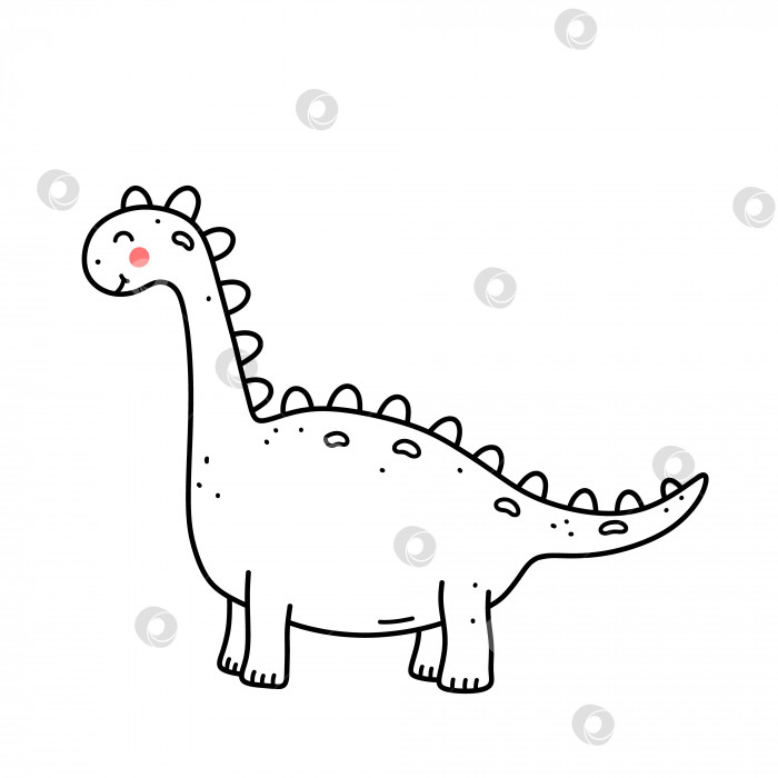 Скачать Милый улыбающийся динозавр, изолированный на белом фоне. Векторная рисованная иллюстрация в стиле каракули. Идеально подходит для открыток, логотипов, украшений. Мультяшный персонаж. фотосток Ozero