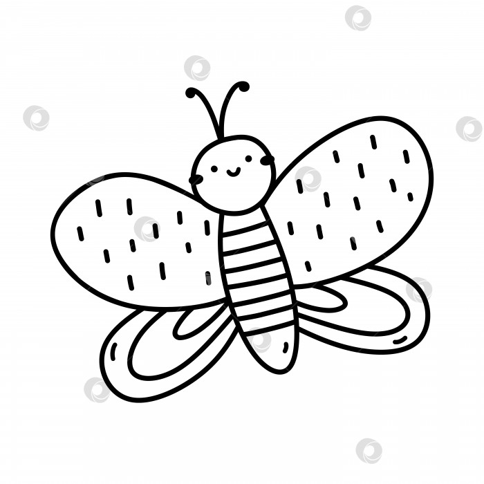 Скачать Милая и забавная летающая бабочка, изолированная на белом фоне. Векторная рисованная иллюстрация в стиле каракули. Идеально подходит для украшений, логотипа, различных дизайнов. фотосток Ozero