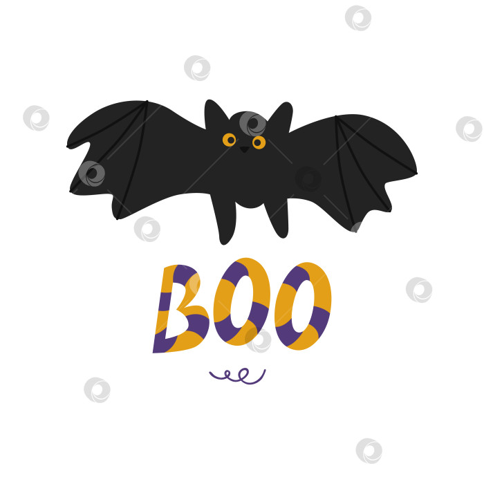 Скачать Надпись "Boo" на Хэллоуин с изображением летучей мыши. Векторная иллюстрация, выделенная на белом фоне. Для дизайна, декора, открыток фотосток Ozero
