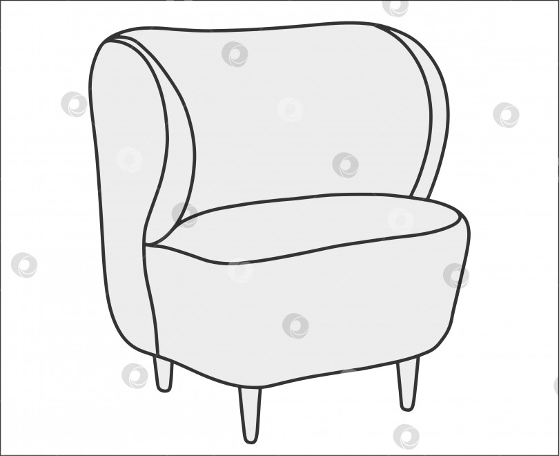 Скачать Современное мягкое кресло в модном скандинавском стиле или стиле хюгге. Нарисован от руки в линейном стиле. Монохромная векторная иллюстрация фотосток Ozero