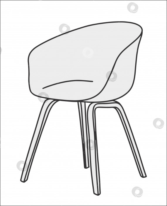 Скачать Современное кресло в модном скандинавском стиле или стиле хюгге. Нарисован от руки в линейном стиле. Монохромная векторная иллюстрация фотосток Ozero