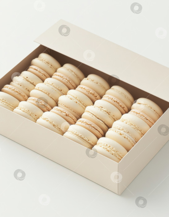 Скачать Коробка белых макарон, аккуратно упакованных в элегантную упаковку, подходящую для фона фотосток Ozero
