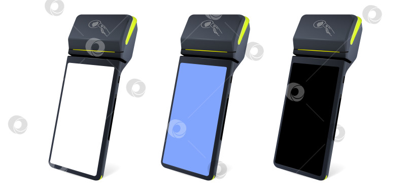 Скачать Векторный реалистичный 3d-платежный Wi-Fi-автомат, смартфон. POS-терминал фотосток Ozero