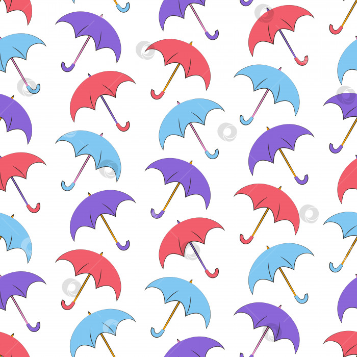 Скачать Узор из красных, синих и фиолетовых падающих зонтиков. Бесшовный осенний статичный узор. фотосток Ozero