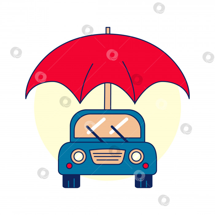 Скачать Услуга страхования автомобиля. Синяя машина под красным зонтиком. Защита собственности. фотосток Ozero