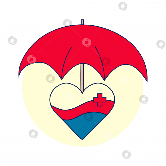 Скачать Служба медицинского страхования человека. Иллюстрация сердца с волнами под раскрытым красным зонтиком фотосток Ozero