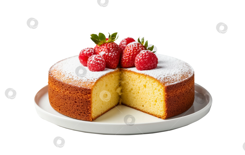 Скачать Бисквитный торт с клубникой на прозрачном фоне, сгенерированный с помощью искусственного интеллекта фотосток Ozero