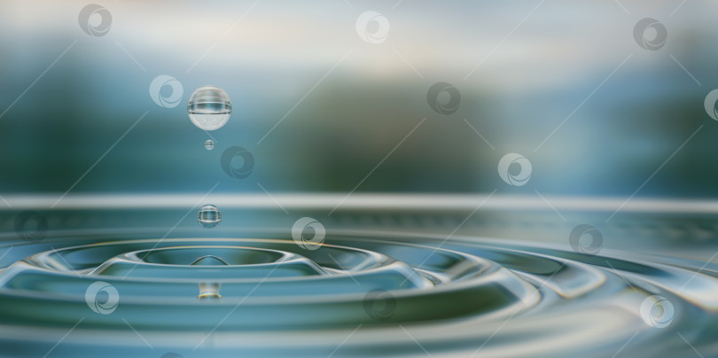 Скачать Всплеск капли воды крупным планом на поверхности воды 3d-иллюстрация фотосток Ozero