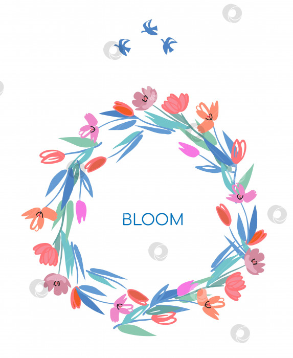 Скачать дизайн открытки "венок из цветов тюльпана" с текстом фотосток Ozero