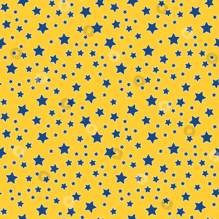 Скачать Бесшовный узор из синих звезд на желтом фоне. Детский яркий узор. Контрастный звездчатый узор для обертывания фотосток Ozero