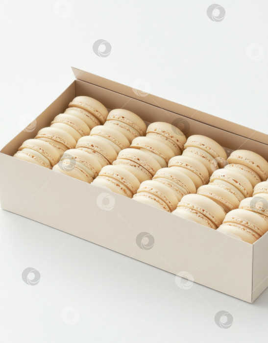 Скачать Коробка белых макарон, аккуратно упакованных в элегантную упаковку, подходящую для фона фотосток Ozero