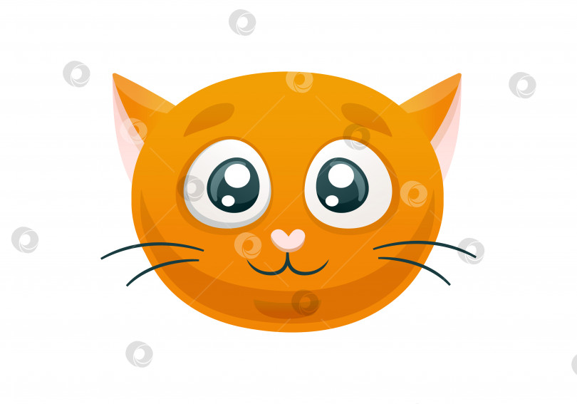 Скачать Мордочка оранжевого кота. Мультяшная голова котенка. Питомец из семейства кошачьих улыбается. Домашнее животное. Детская иллюстрация. фотосток Ozero