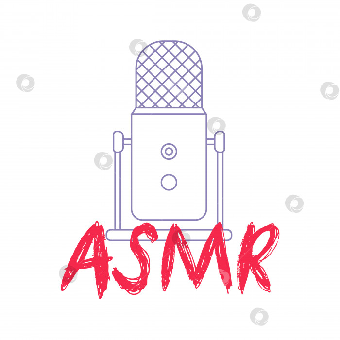 Скачать Набросайте микрофон и рукописный текст ASMR. Логотип для канала ASMR. Изолированный объект на белом фоне. фотосток Ozero