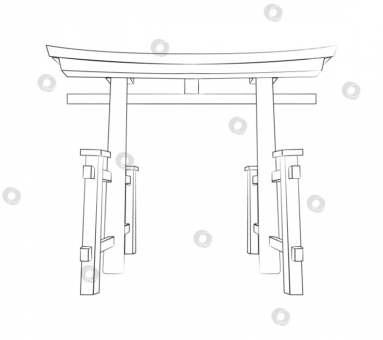 Скачать Врата Тории. Набросок иллюстрации. Вход в древний японский храм. Нарисованное от руки изображение. Путешествие в Японию. Линейный вектор фотосток Ozero