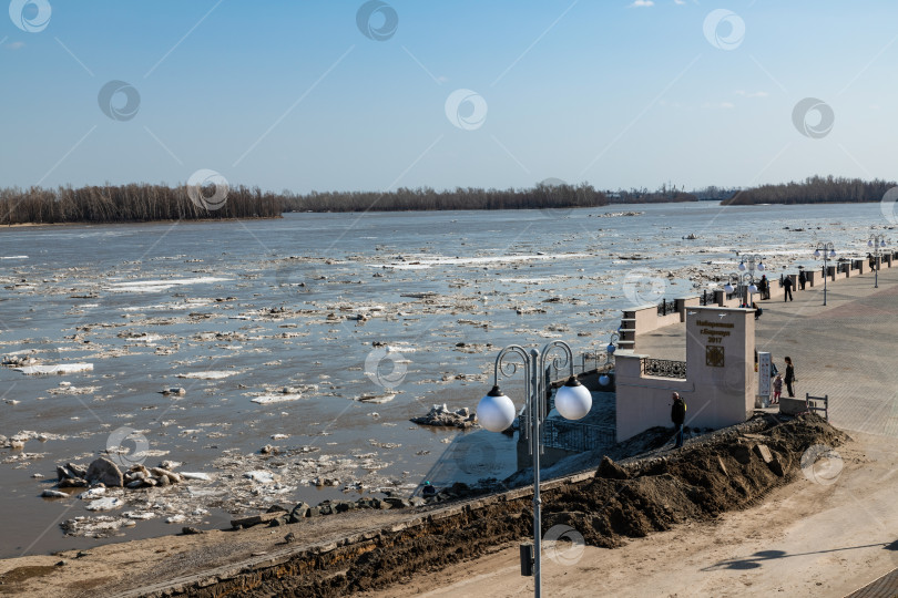 Скачать Люди наблюдают за ледоходом на реке Обь фотосток Ozero