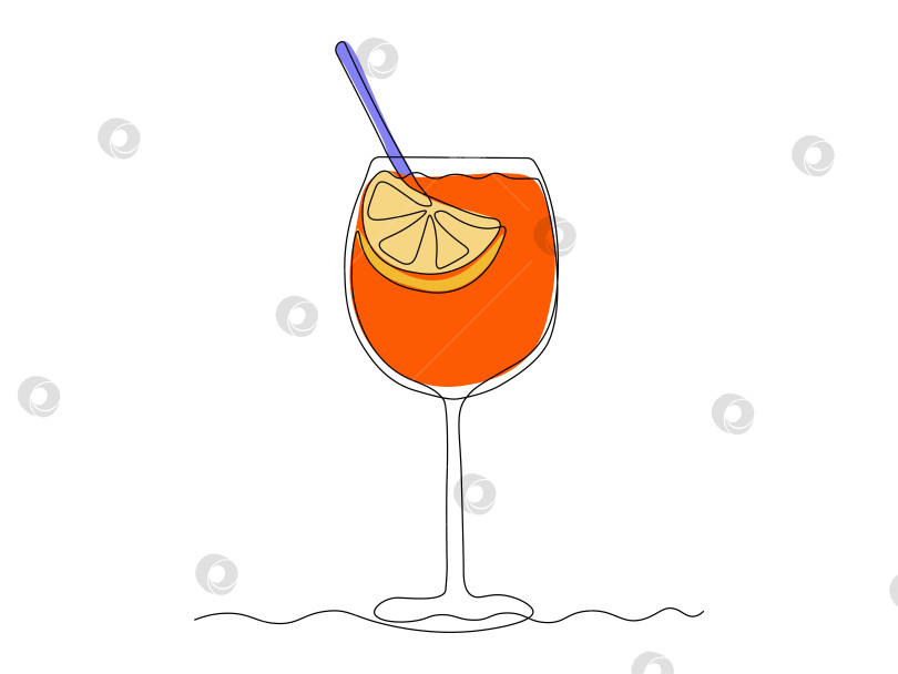 Скачать коктейль spritz aperol cocktail. непрерывный рисунок в одну линию, эскиз ручной работы, логотип фотосток Ozero