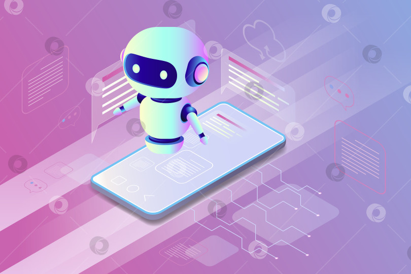 Скачать Изометрический смартфон и чат-бот фотосток Ozero