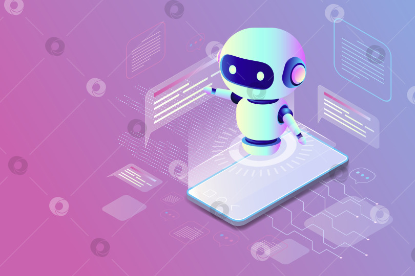 Скачать Изометрический смартфон и чат-бот фотосток Ozero