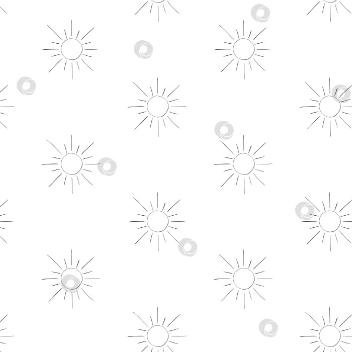 Скачать Солнечный векторный бесшовный узор. Графический дизайн чернилами для текстиля, тканей, декора, бумаги. Симпатичный баннер с повторяющейся плиткой в стиле ретро, плакат, оберточная бумага, наклейка, принт, современный текстильный дизайн. фотосток Ozero
