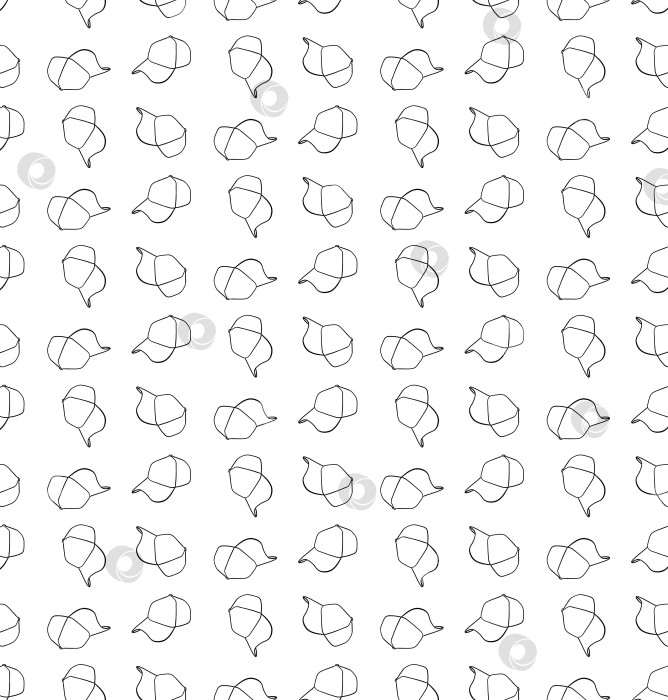 Скачать Бесшовный узор на кепке. Векторная графическая линия, чернильная шляпа, бейсболка, спортивный шарф, изолированный фон из плитки, повторяющий обои. Дизайн упаковки, косметики, текстиля, открыток. фотосток Ozero