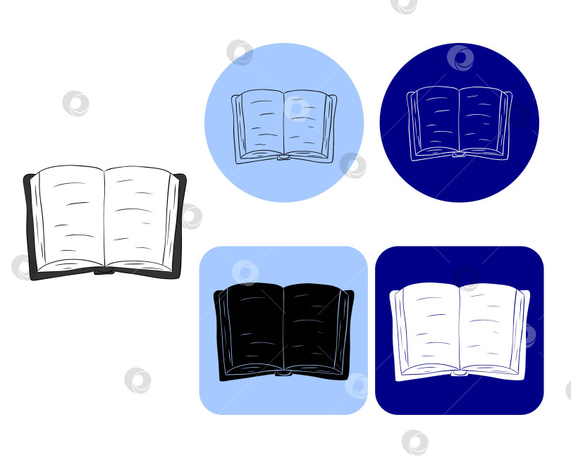 Скачать Векторная иллюстрация дизайна иконок с логотипом открытой книги. Графическая линия чернилами для плаката об отпуске, приглашения на пляжную вечеринку, фона, рекламы, рекламной акции, печати на футболке фотосток Ozero