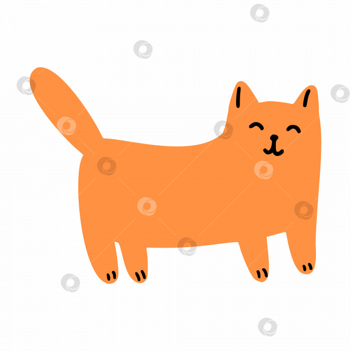 Скачать Симпатичный оранжевый кот в стиле каракули. Векторная иллюстрация на белом фоне. фотосток Ozero