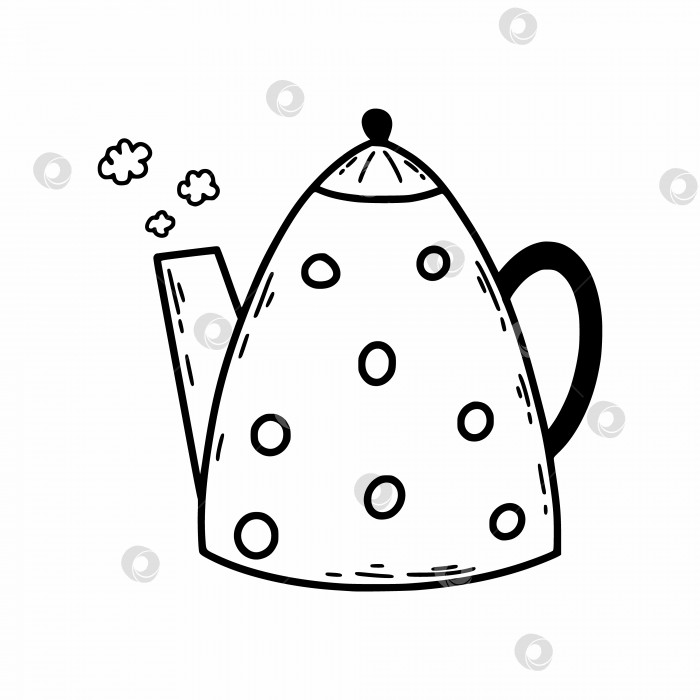 Скачать Заварочный чайник. Горячий напиток в термосе. Иллюстрация в виде каракулей. Чай или кофе. фотосток Ozero