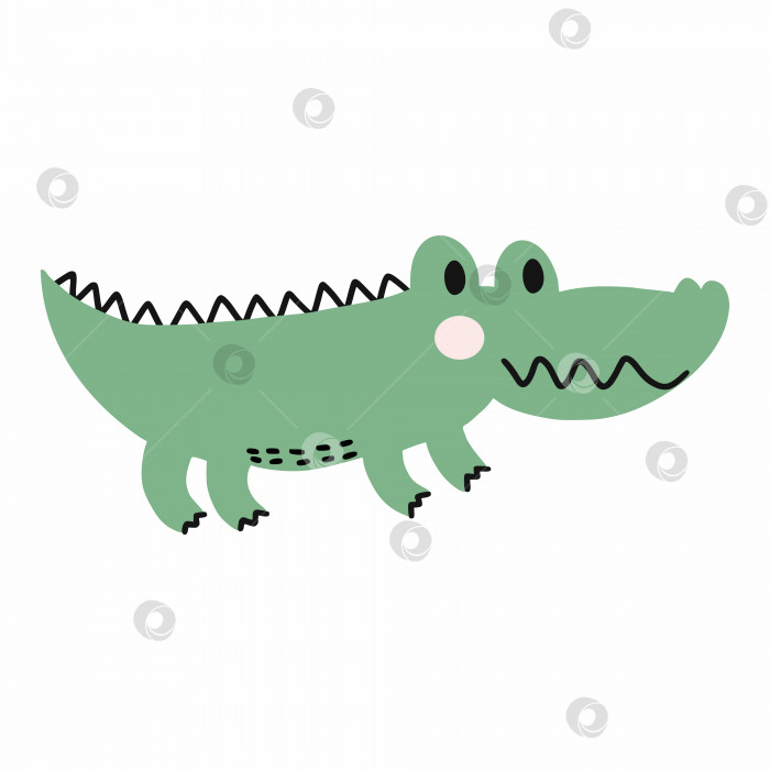 Скачать Симпатичный крокодил на белом фоне. Аллигатор. Наклейка в детскую комнату. фотосток Ozero