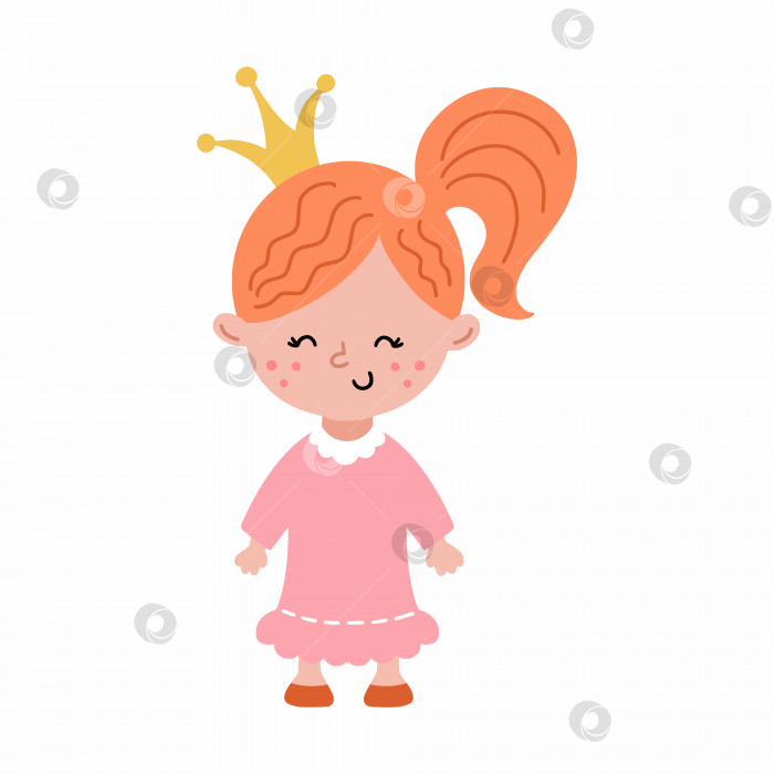 Скачать Милая принцесса с красивой прической. маленькая девочка в платье. Корона на голове. Забавный персонаж. Иллюстрация для детей. Детская комната с плакатами. фотосток Ozero