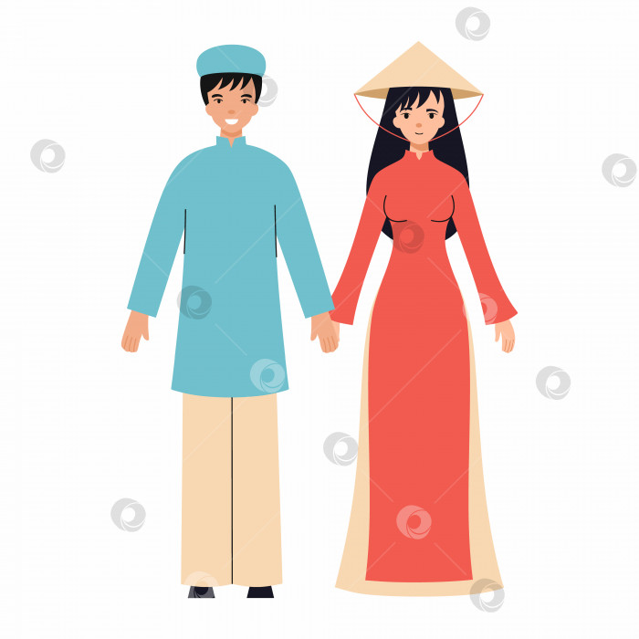Скачать Мужчина и женщина из Вьетнама. Традиционная одежда. фотосток Ozero
